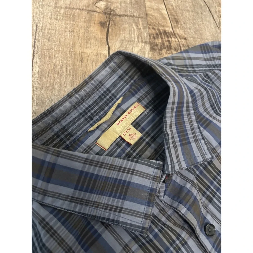 Banana Republic Heritage Mens XL Blue Plaid Button Down Shirt Long Sleeve Cotton